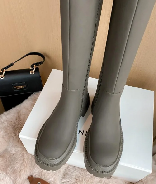 custom 2021 OEM/ODM fashion zip ladies winter warm black green knee high boots