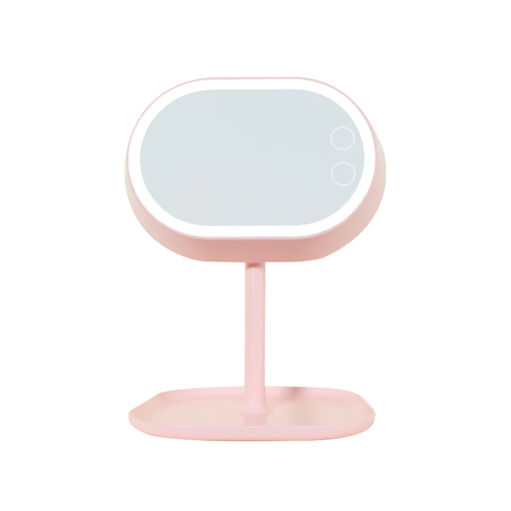 2024 hot sales wholesale Fashion Portable rectangle LED Desktop Makeup Mirror with Storage Discs