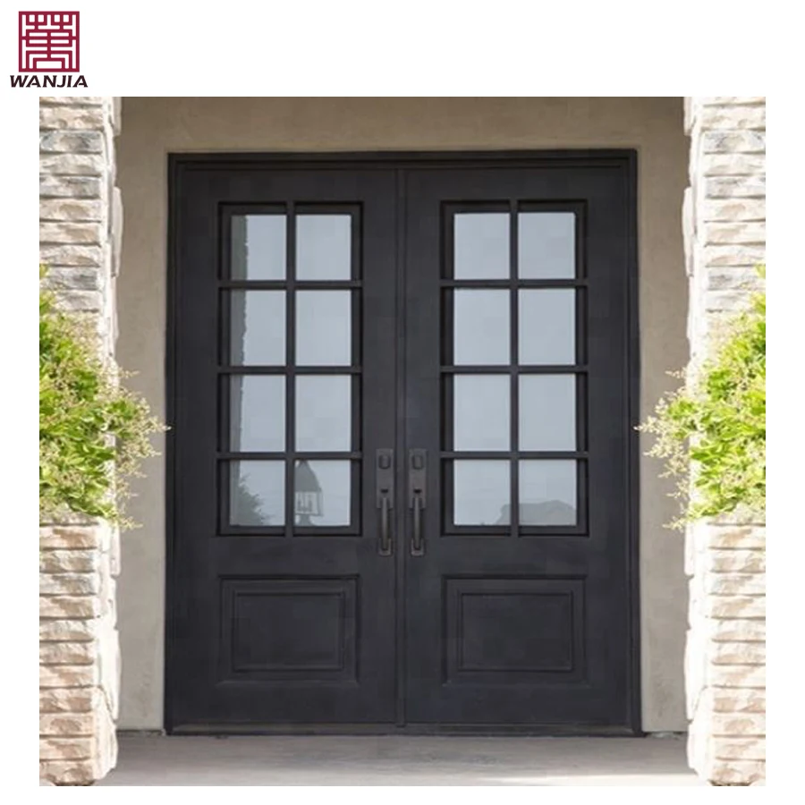 Factory Outlet Custom Made Modern Security Exterior Front Door Double Wrought Iron Door