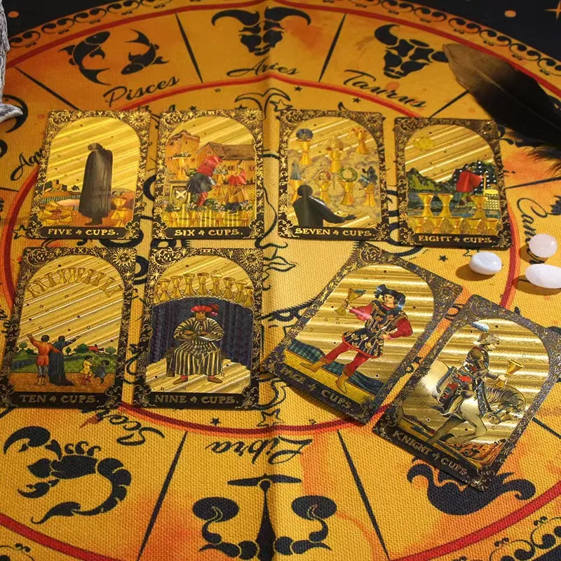 Terrific Gold Paper Tarot Cards Marvellous Predictive Divination Board Games Waterproof Astrology Oracle Deck With Booklet