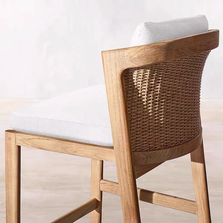 Nordic High End Teak Wooden Kitchen Counter Bar Stool Outdoor Patio Garden Bar Table and Chairs Set