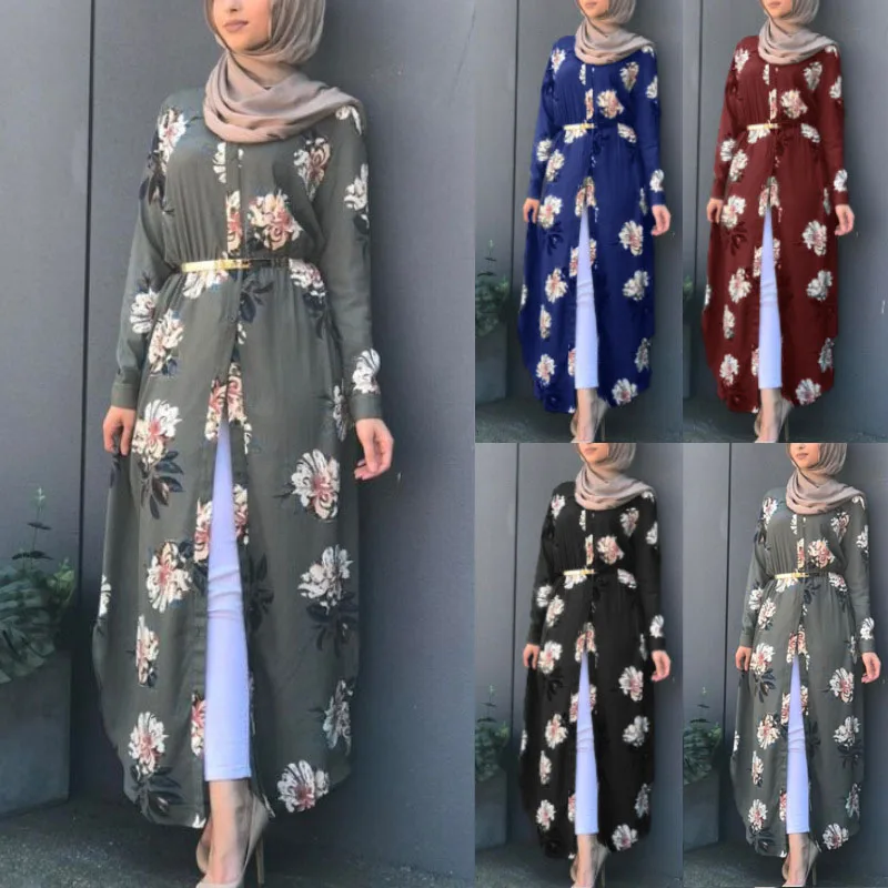 HJ BMDR103 Drop Shipping Classic Muslim Dress Belt 2021 Floral Open Abaya Kimono Modest