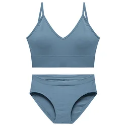 Custom Logo Female Young Girl Ladies Sexy Cotton Wire Free Bra Brief Sets Woman Underwear Panty And Bra Set
