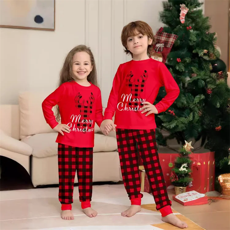 2024 European and American Christmas parents child clothing letter printed plaid casual home clothing new pajamas outfits