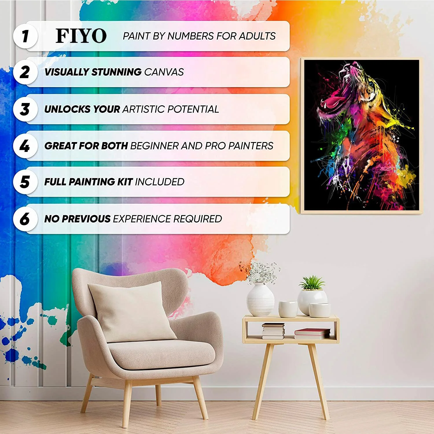 FIYO Color Tiger Oil Painting on Canvas Wall Art Posters and Prints Nordic Wall Picture for Living Room Home Decor