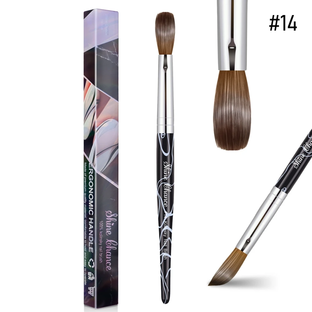 USA Hot Sale 100% Pure Kolinsky Hair Custom Logo Acrylic Crimped Round Nail Art Paint Brush Manicure Powder Size 8-22