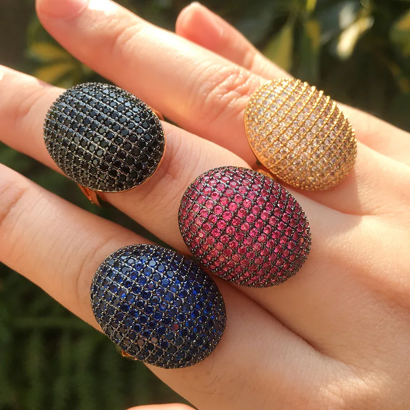 Fashion simple O - mounted color zirconium Copper Gold plated adjustable Ring 2023