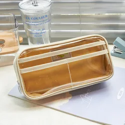 New Simple Large-capacity  Zipper Smooth Waterproof Transparent PVC Pencil Case Clear Pen Bag