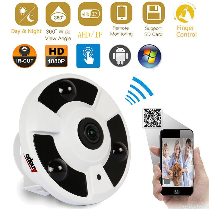 Anspo Wifi 2MP Resolution Hidden Camera Indoor Fisheyes 360 Degree Camera Factory Direct