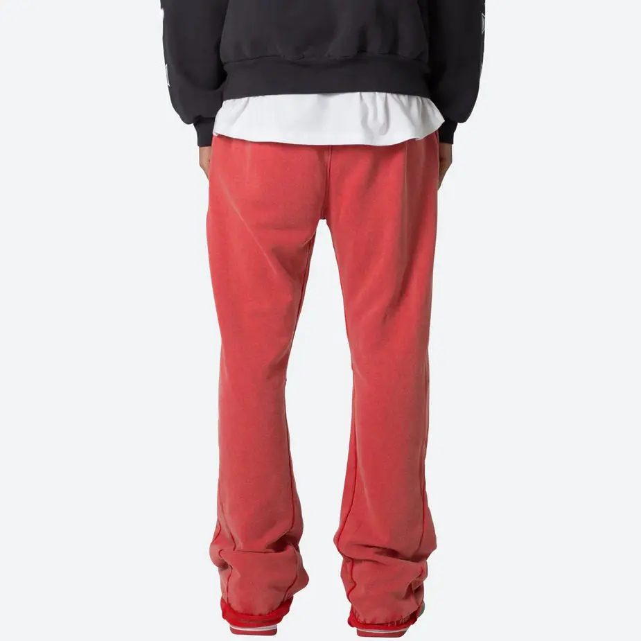 OEM wholesale custom high quality cotton trackpants drawstring vintage distressed acid washed flared sweatpants men