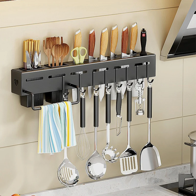Metal Spice Organizer Rack Wall Mounted Knife Holder Tool Storage Shelving Units Tableware Shelf Kitchen Rack