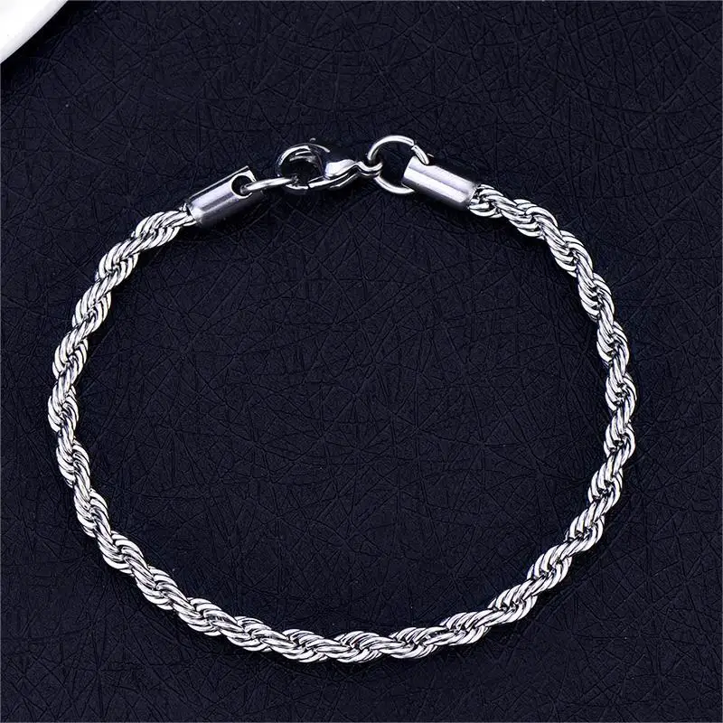 Fashion Jewelry Hiphop 18K Gold Plated Twisted Rope Chain Bracelets Stainless Steel Twist Chain Bracelet for Men Women