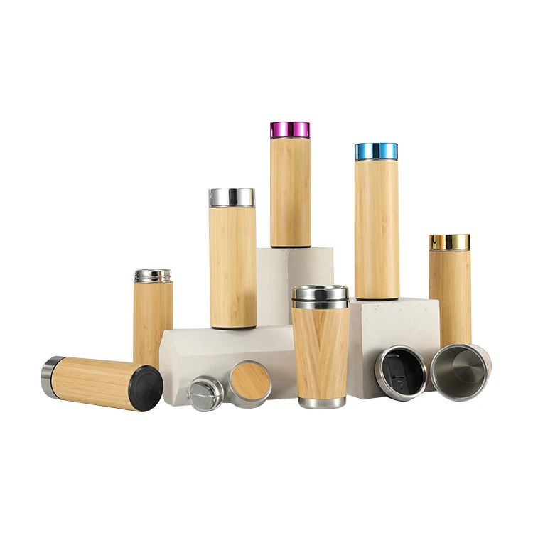 Stainless Steel Water Bottle Vacuum Insulated Coffee Travel Mug Bamboo Tumbler with Tea Infuser & Strainer