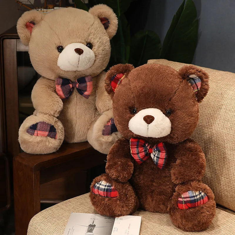 Custom wholesale cloth plaid bow tie gentleman teddy bear big plush toy