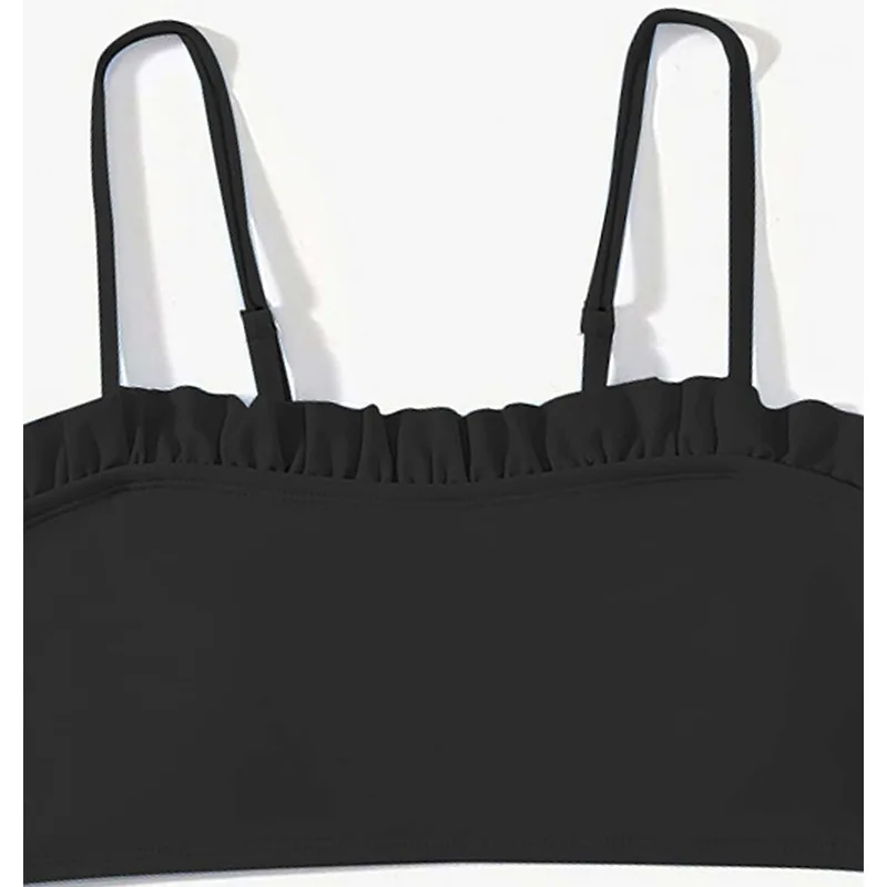 2024 Kids bikini swimsuit solid color tube top panty shorts three-piece set swimwear beachwear for girls