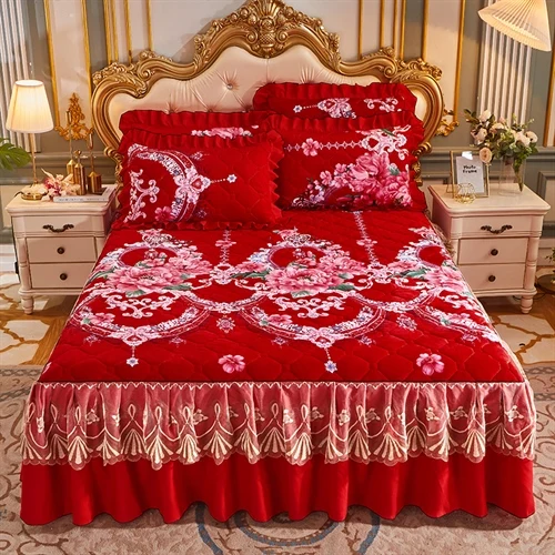 Crystal Velvet Bedding Set Quilted Bed Sheets Single Cotton Bed Skirt