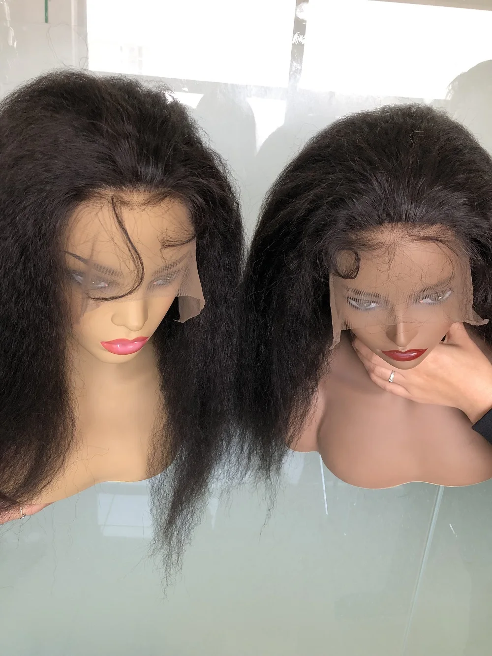 Kinky Straight Front l Lace Wig 10 to 40 Inch 100% Brazilian Kinky Straight Human Hair Wigs Pre Plucked Hair Line Front Lace Wig