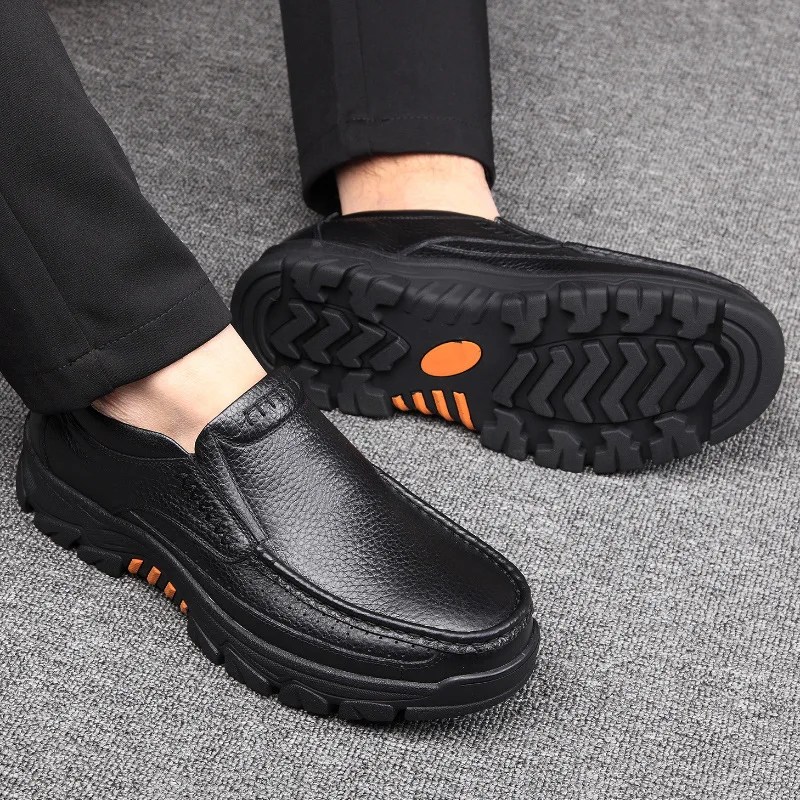 
Men Casual Comfy Loafer Genuine Leather Business Men Boat Shoes Soft Loafers Seniors Elderly Shoes 