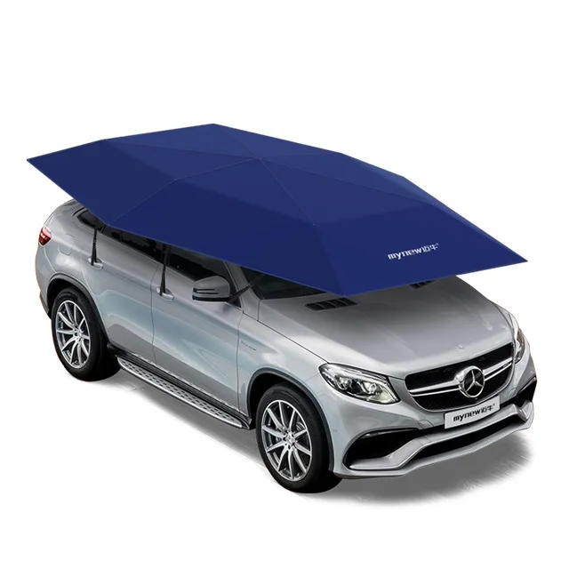 2023 Easy install semi automatic navy blue car umbrella design sun insulation covering outdoor car use umbrella