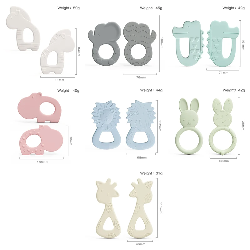 6 Months+ Unisex Soft Toy 100% Natural Rubber & Silicone Teether Chewed Shaking Baby Toy Hot Animal Teether Set