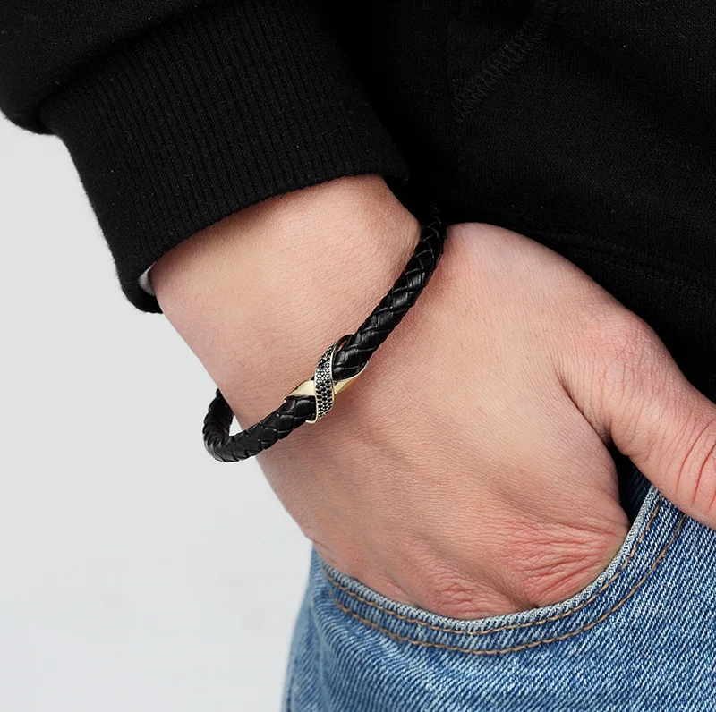 Men leather braided infinity bracelet magnetic clasps retro trend manufacturers wholesale hand jewelry Genuine Leather Bracelet