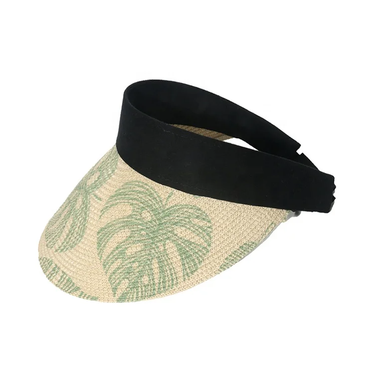 2022 Wholesale Summer Woman Designer Outdoor Traveling Sunshade Beach Leaf Printing Adjustable Straw Paper Visor Hat