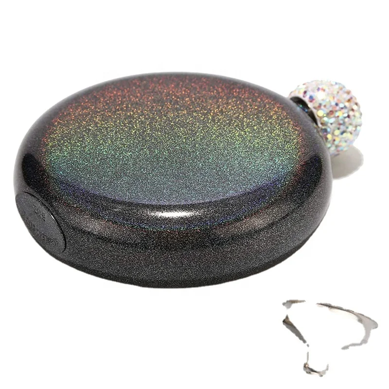 5oz black stainless steel sublimation blank round sharp hip flask with diamond lid