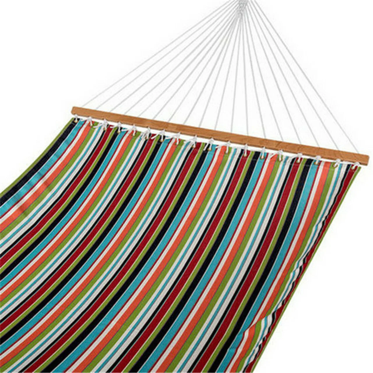 Danlong All Weather Two Person Fabric Outdoor Patio Hammocks with Spread Bar and Handcrafted Polyester Rope for Garden Yard