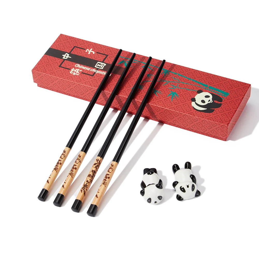 Wholesale Chinese Chopsticks Gift Box with Panda Ceramic Rack Couple Reusable Dishwasher-safe for Eating Cooking