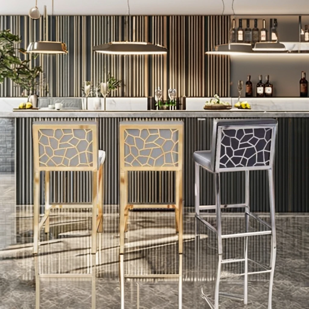 Stylish Stainless Steel High Bar Counter Stool Chairs Modern Honeycomb Design Brushed Gold Kitchen Dining Living Room Home Bar