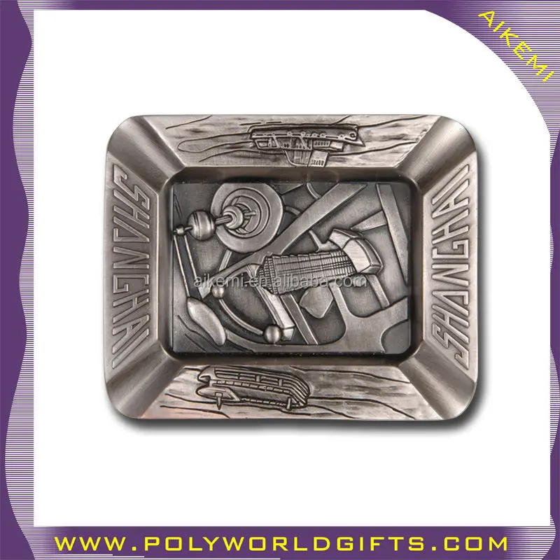 tourist souvenir antique metal ashtray with custom logo,zinc alloy metal ash tray logo,square shape metal ash tray custom