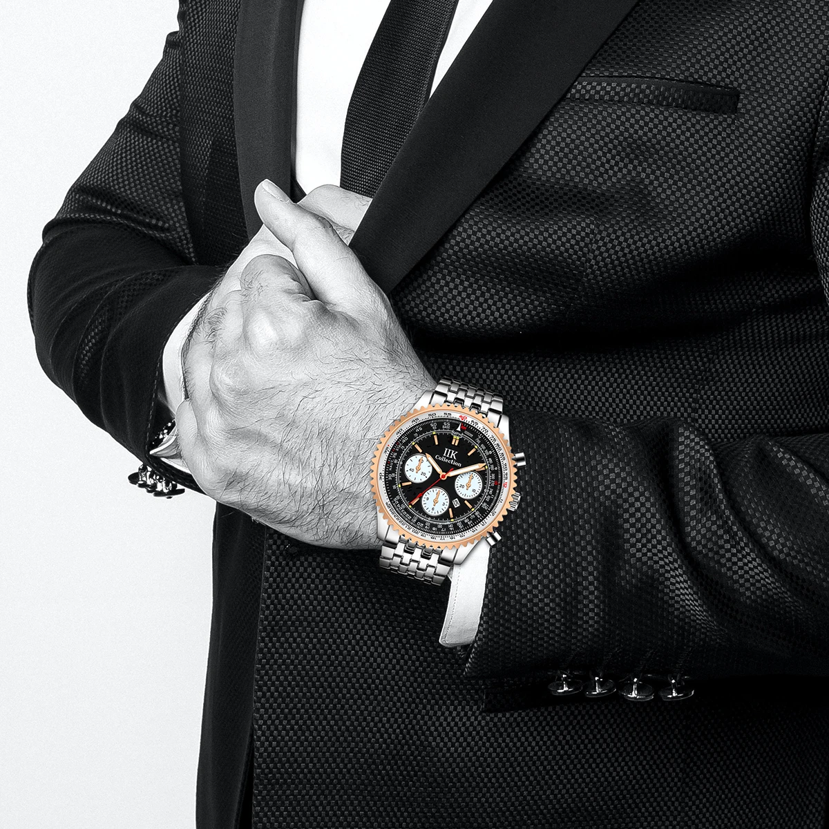 False Sub Dials Watch Men Luxury Brand IIK Mens Business Quartz Chronograph Wrist Watch