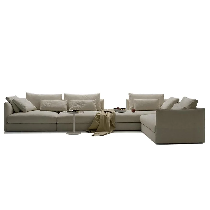 Elegant L shape italian luxury fabric sofa set living room new design for home furniture