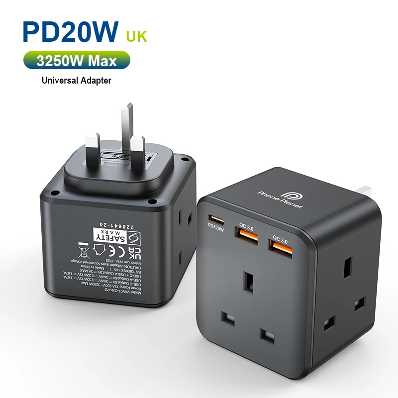 Phone Planet wholesale 3750w fast charging pd20w power socket with uk plug mulity devices  USB portable charger socket