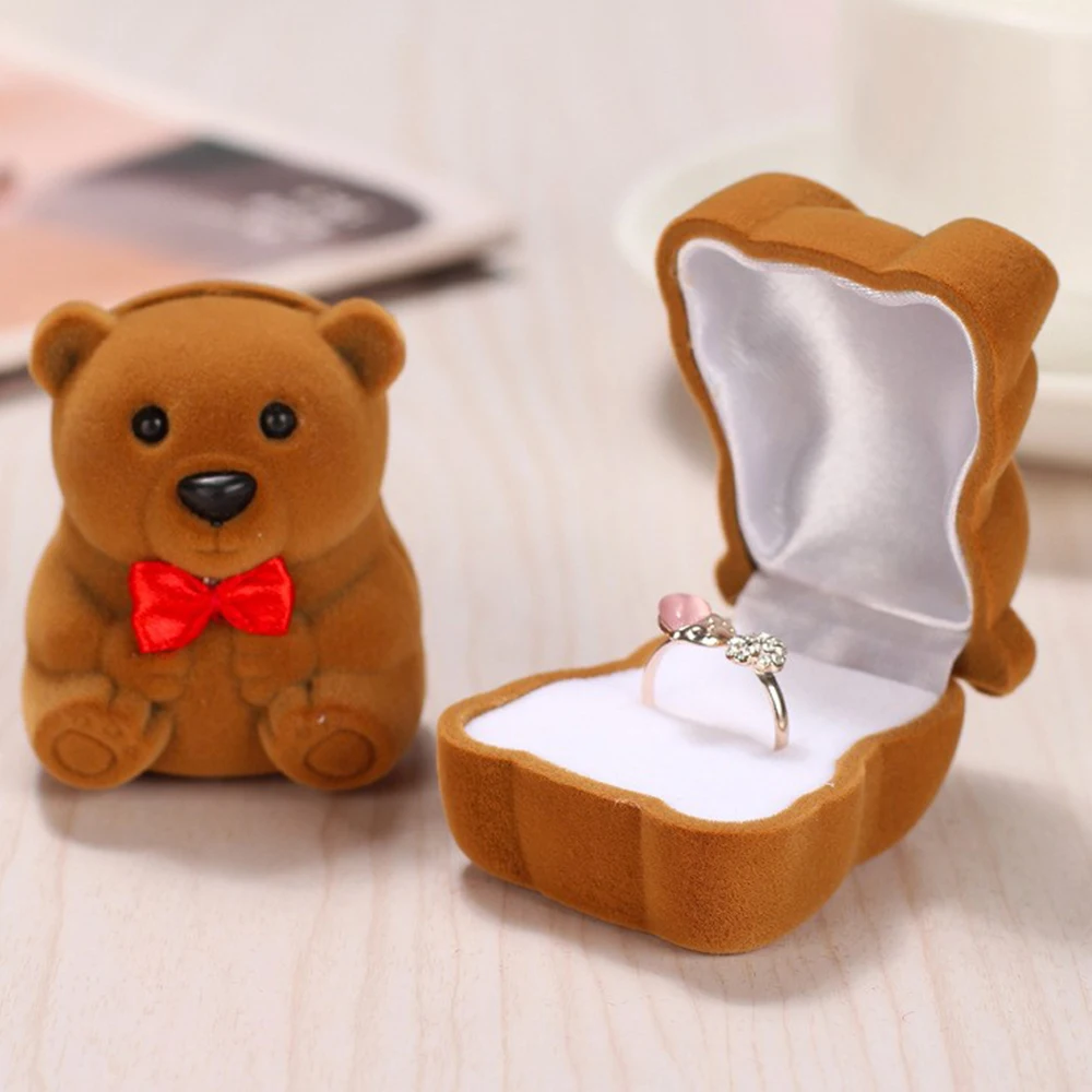 Velvet hot sale ring packaging box cute bear animal shape engagement ring box cardboard mini velvet ring box jewelry