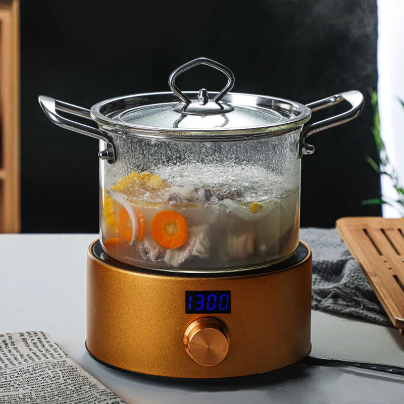 new design borosilicate clear glass cooking pot cookware set Stainless steel handle