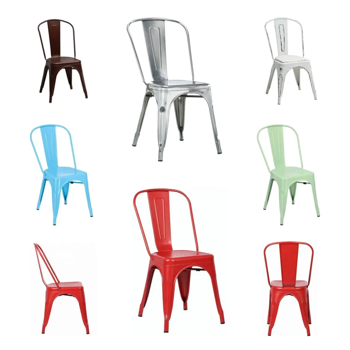 Cheap Outdoor Industrial Sillas Black White Vintage Iron Chair Stackable Restaurant Metal Dining Chair Bistrol Cafe Chairs