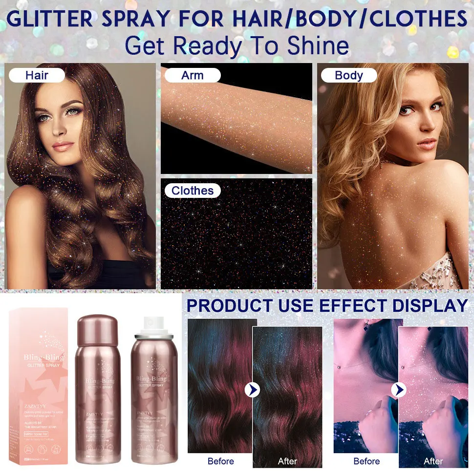 Free Sample OEM Private Label Vegan Highlighter Shiny Long Lasting Face Hair Body Spray Shimmer Party Clothes Glitter Spray