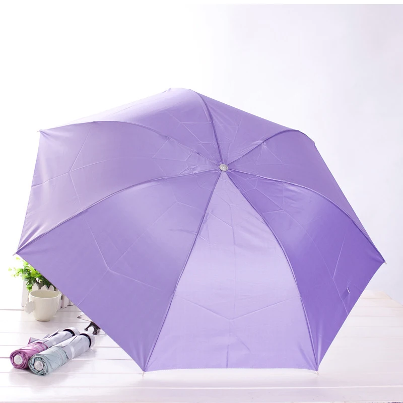 Folding sun and rain dual purpose sun umbrella printing logo creative three fold inverted pole silver rubber umbrella
