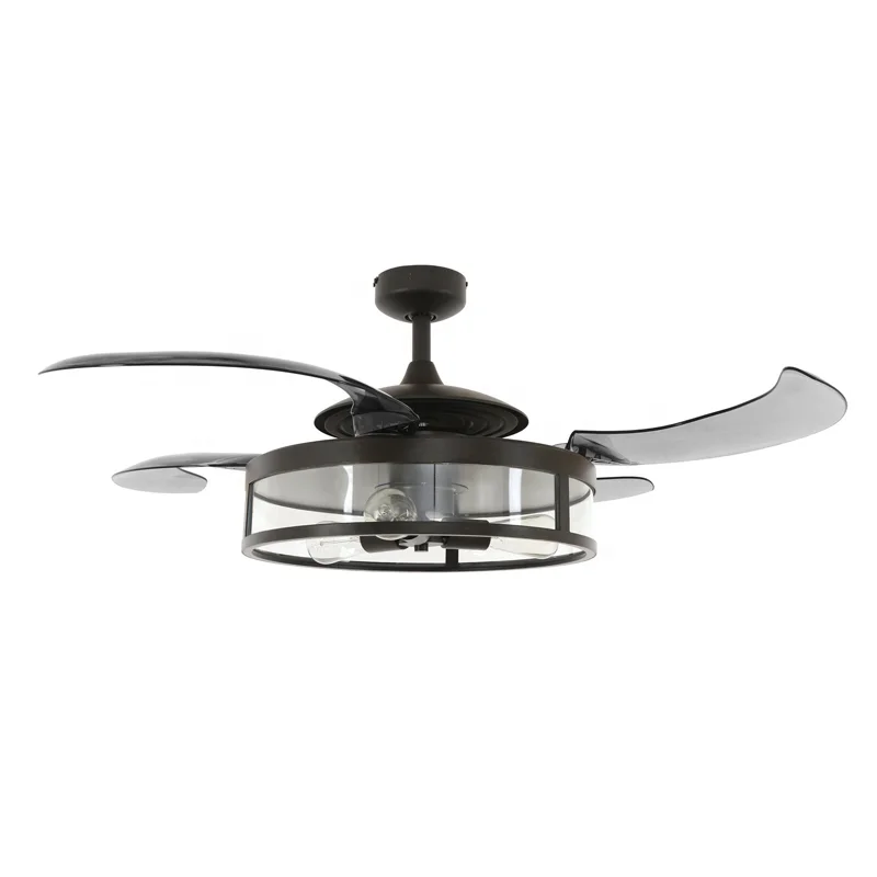 Industrial cool wind retro 4-blades retractable blades with remote control fan electric ceiling fan lamp