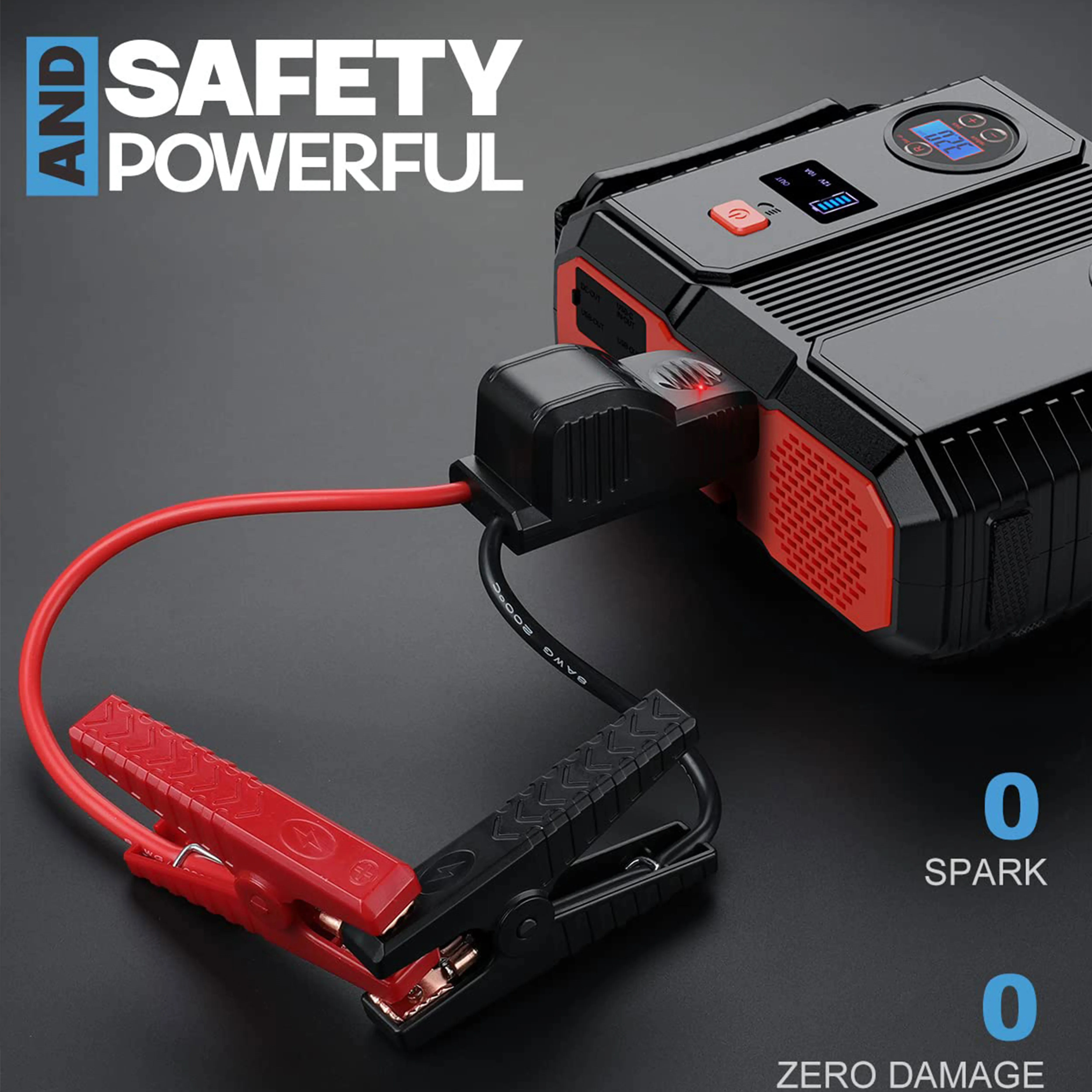 Car Jump Starter With Air Compressor 2000A Peak 23800 Mah 12V Flashlight Portable Car Jump Start With Air Compressor