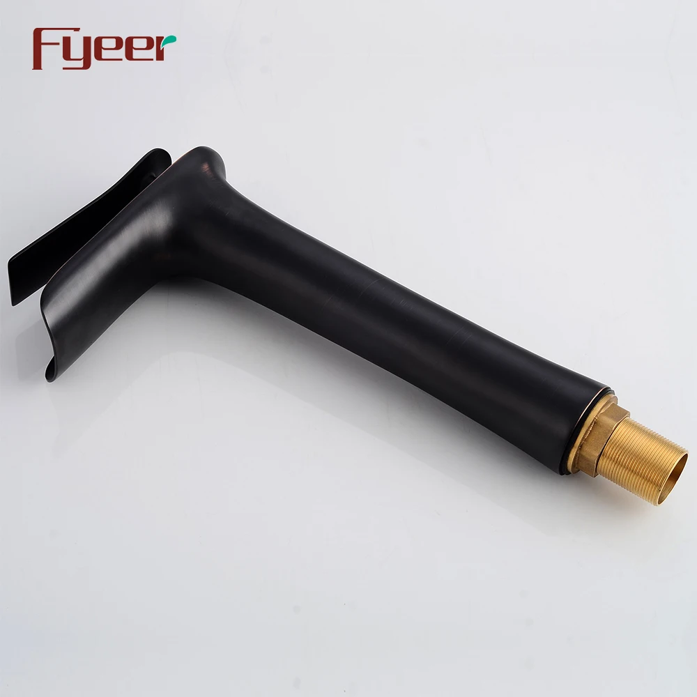 Fyeer High Arc Wash Basin Waterfall Black Bathroom Vessel Faucet