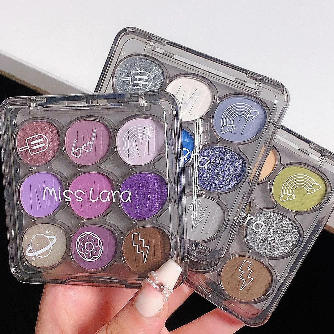 Blue-Green Niche Fresh Retro 9 colors Eyeshadow Palette New Trending Private Label Waterproof Luminous Metallic