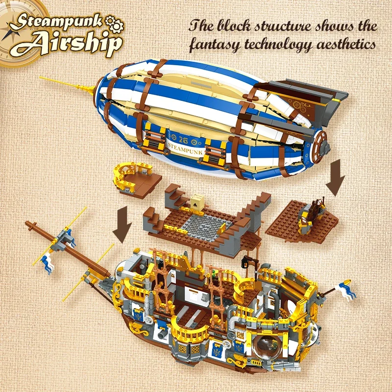 Jie Star JJ9126 MOC Idea Steamship Airship Building Blocks Model Ship Bricks Construction Assembling Toys for Children Christmas