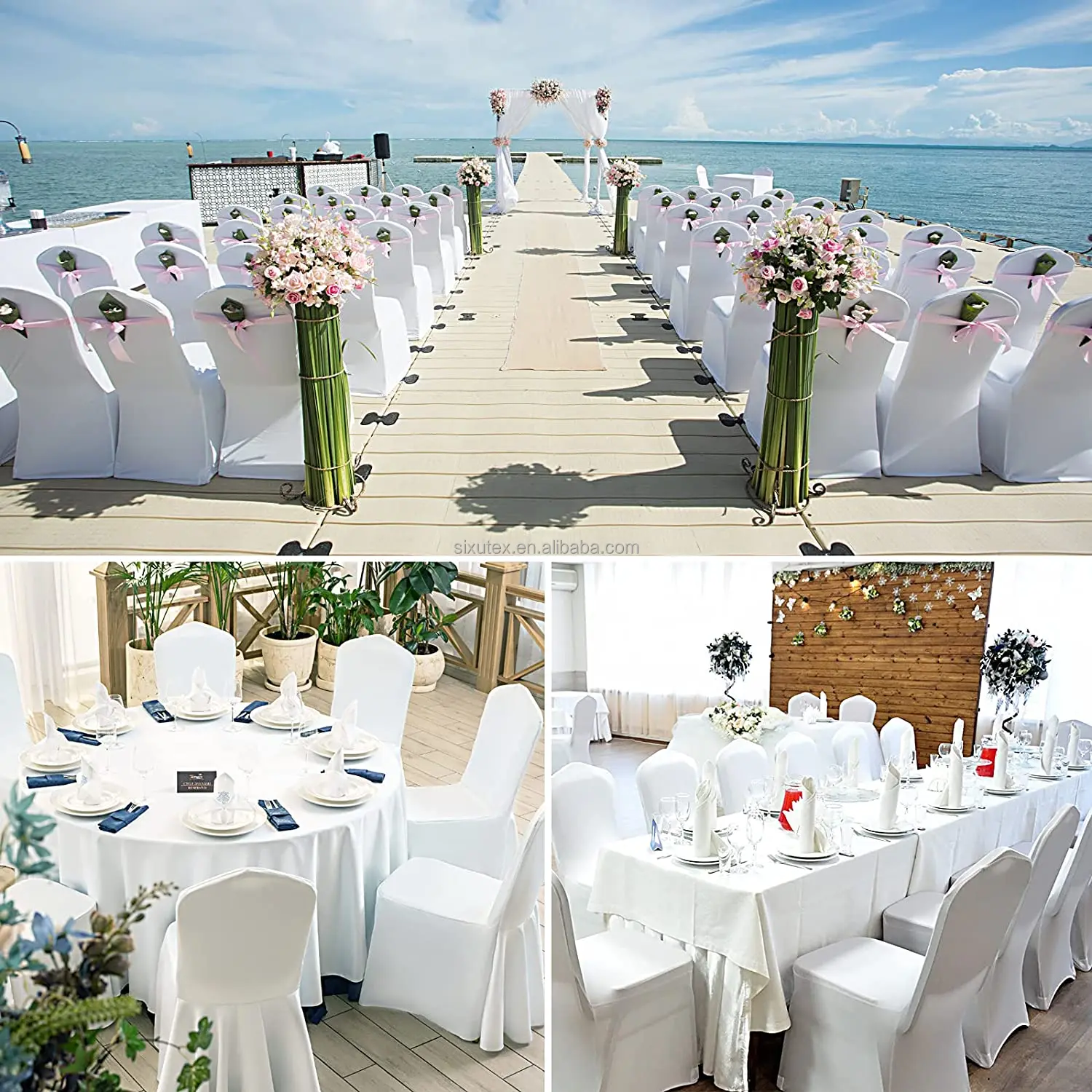 Polyester Spandex Stretchable Banquet Couvertures de chaise de mariage Decoration Dining Wedding Chair Covers