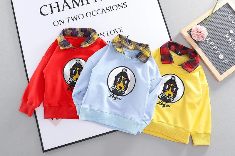 
100% Cotton spring puppy solid color long sleeve shirt baby suit 