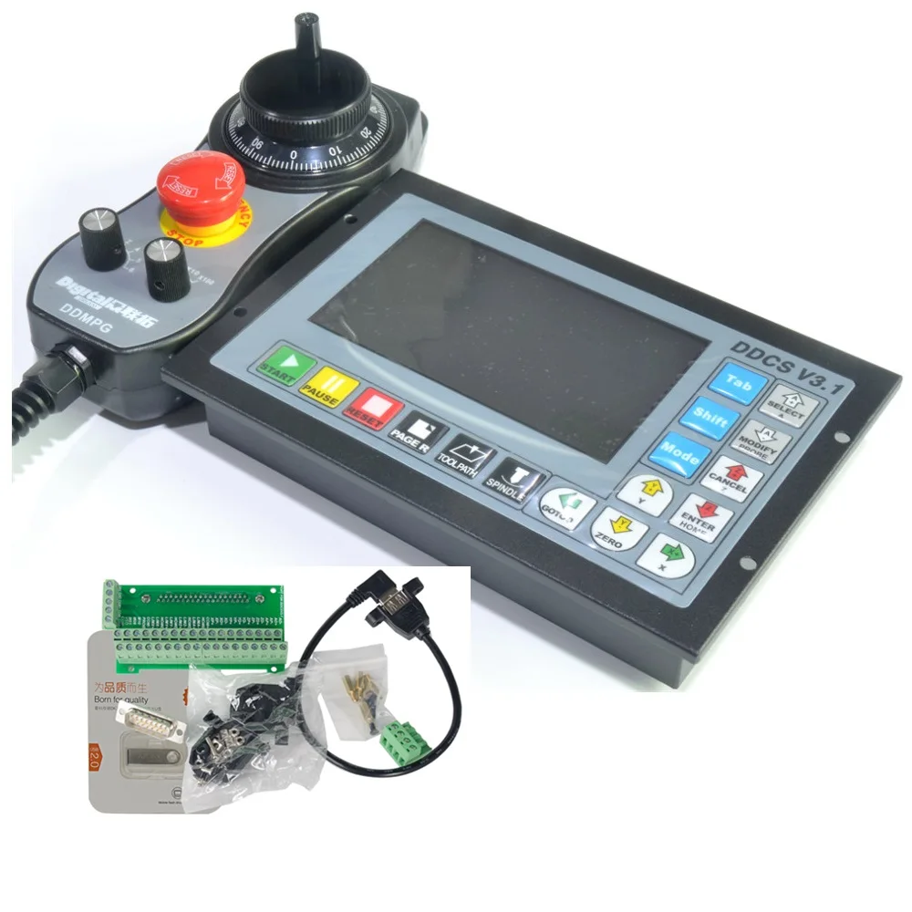 Manufacturer from China DDCS V3.1 4 Axis CNC Lathe Controller  With E-Stop MPG Handwheel Encoder For Wood Engrave Machine