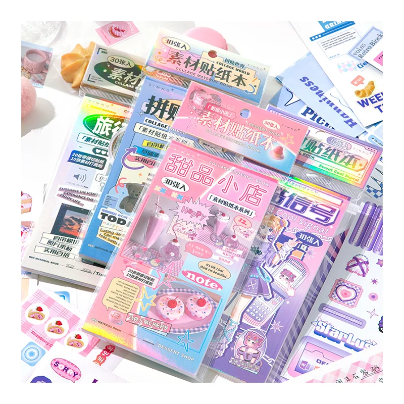 Simno 30 Sheets Girls Cute Cartoon Decorative Washi Stickers and Papers for Scrapbooking Water Bottle