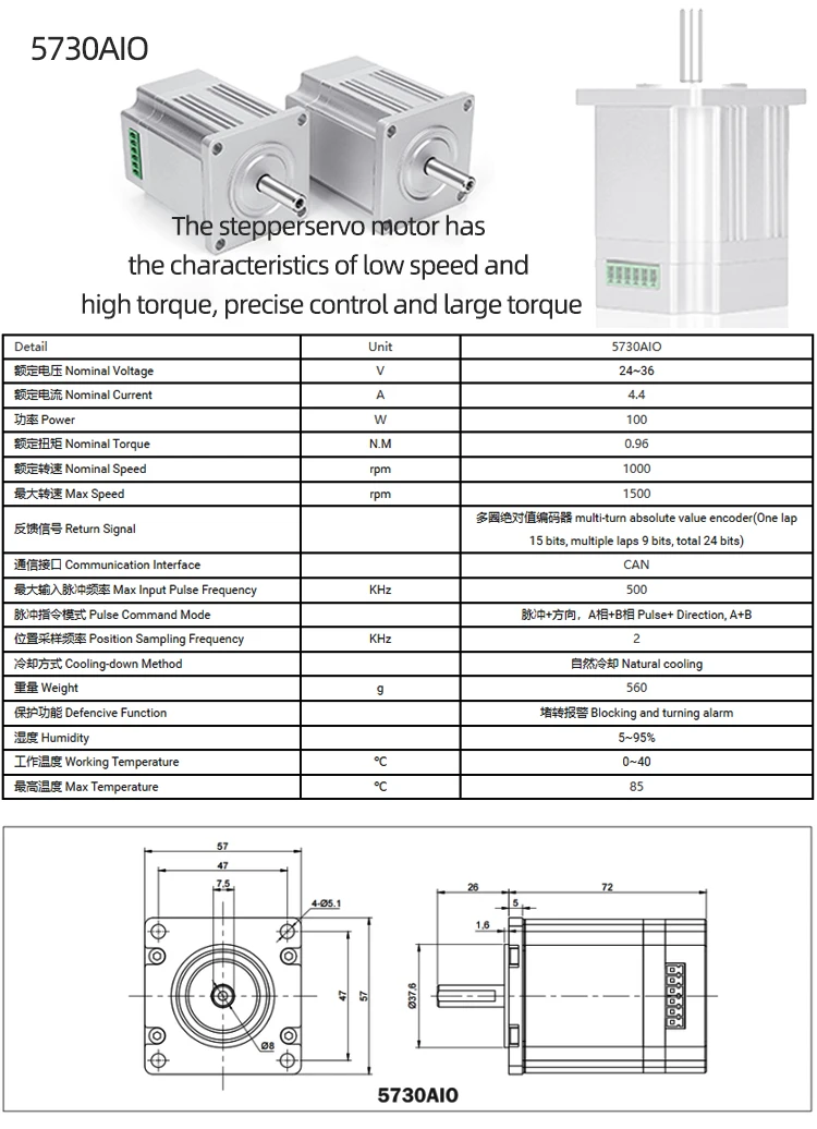 Faradyi High Torque 24v 36v 50w 100w Dc 1500rpm Bldc Brushless Integrated Driver Servo Nema 42 57 Stepper Motor
