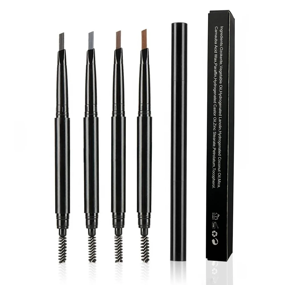 Your-Own-Brand Silver Pink Black Double-Headed Eyebrow Pencil Set Slim Triangle Shape 2 in 1 Eyebrow EnhancerBlack